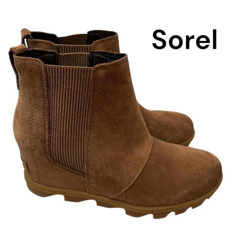 SOREL Joan of Arctic Wedge II Women's Chelsea Camel Brown Suede Boots Booties 10